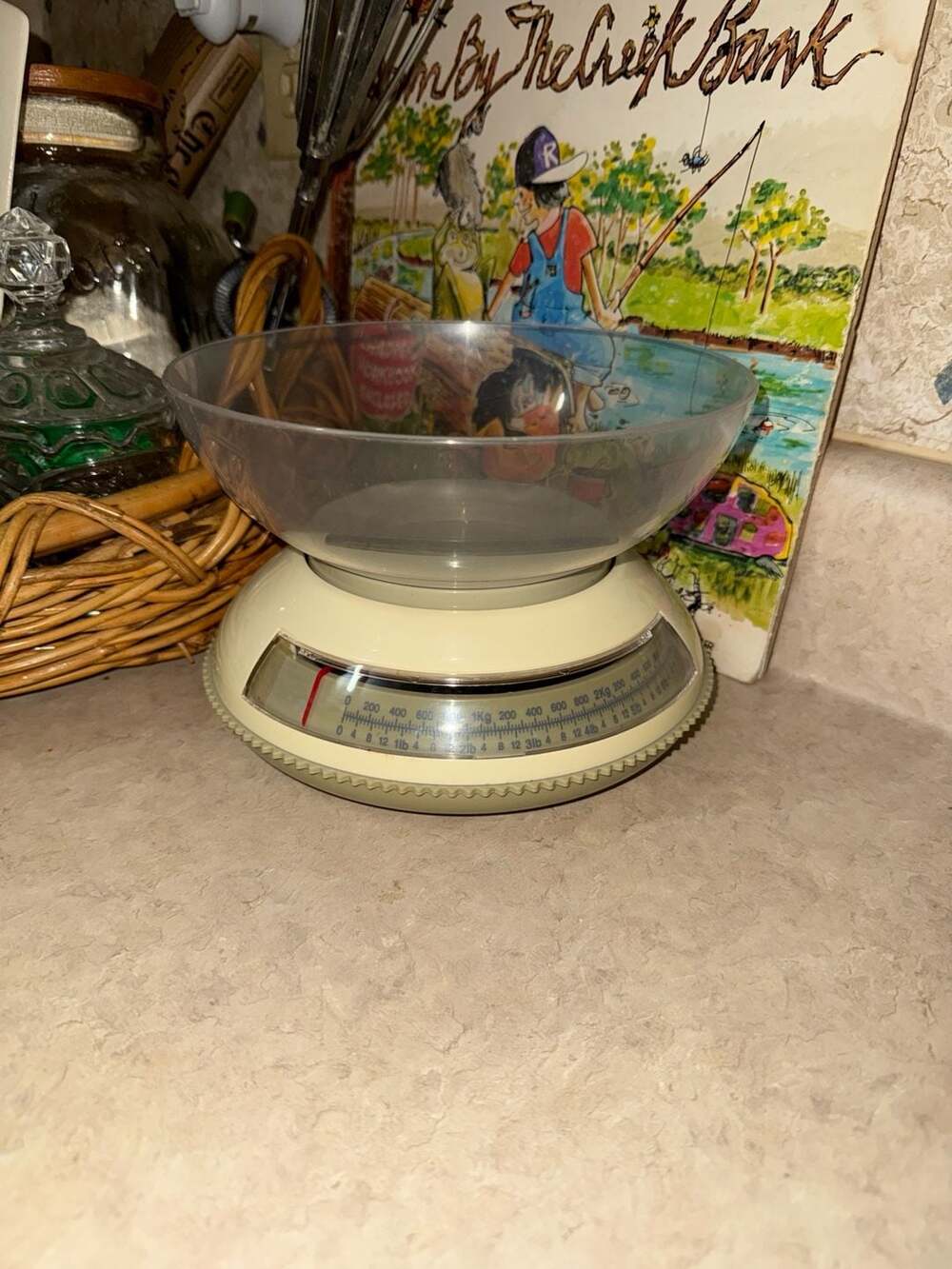 Vintage 1970s Cosmo Beige Plastic Kitchen Scale with Removable Bowl